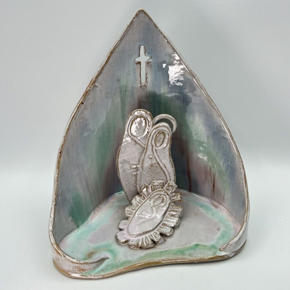 Art Pottery Nativity Scene Drip Glaze Christmas Modern Minimalist 9.5" Creche